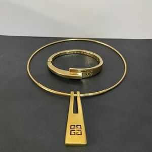 Givenchy Vintage RARE SET Gold Necklace Pendant & Bracelet